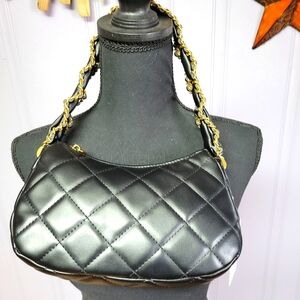 Urban expressions black quilted shoulder bag gold tone metal accent